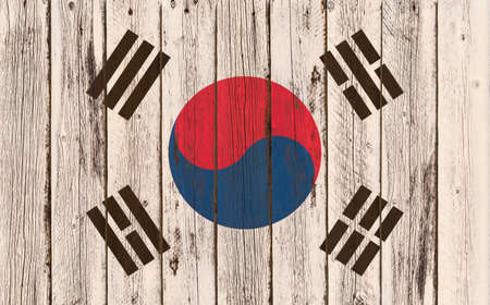 Flag of South Korea painted on wooden frameの写真素材