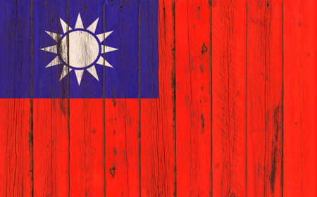Flag of Taiwan painted on wooden frameの写真素材