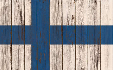 Flag of Finland painted on wooden frameの写真素材
