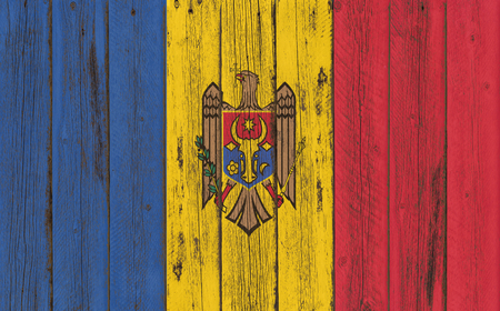 Flag of Moldova painted on wooden frameの写真素材