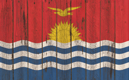 Flag of Kiribati painted on wooden frameの写真素材