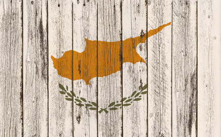 Flag of Cyprus painted on wooden frameの写真素材