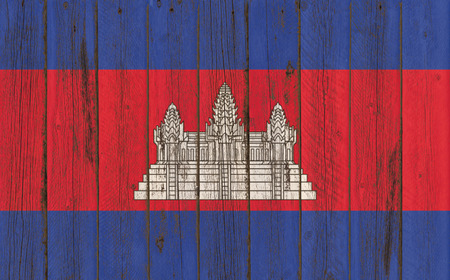 Flag of Cambodia painted on wooden frameの写真素材