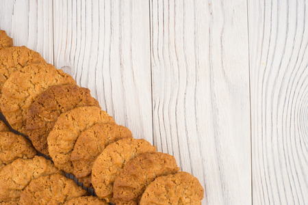 Cookie on an old white wooden table.Top view.の写真素材