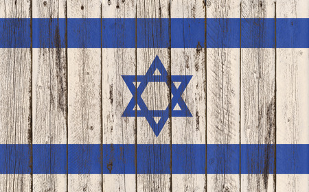 Flag of Israel painted on wooden frameの写真素材