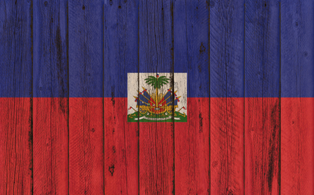 Flag of Haiti painted on wooden frameの写真素材