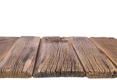 Wooden table isolated on a white backgroundの写真素材