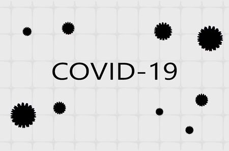 COVID-19 on white background. Virus around the world. stay at home. inscription in English. text. black bacteriaの写真素材