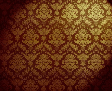 retro golden dirty floral wallpaperの写真素材
