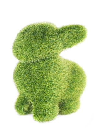 toy of rabbit from artificial grass isolated on white backgroundの写真素材