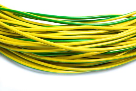 yellow green electric cabel isolated on white
