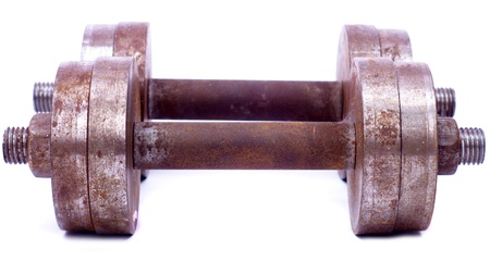 old dumb-bells, isolated on whiteの写真素材
