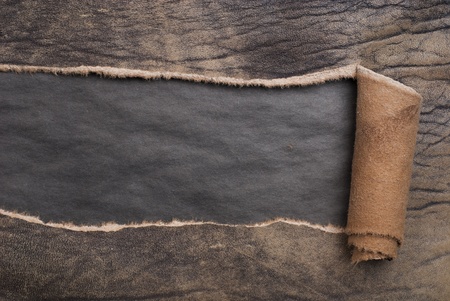 Torn leather over a black backgroundの写真素材