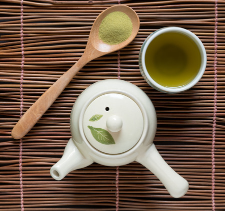 Top view of green tea matchaの写真素材