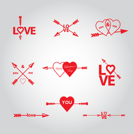 Happy valentines day cards with arrow. typography elements. Valentines day set. I love you vector icon. 14 february.のイラスト素材