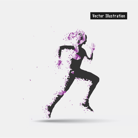 Running Woman, Vector eps10 illusration. Particle divergent compositionのイラスト素材