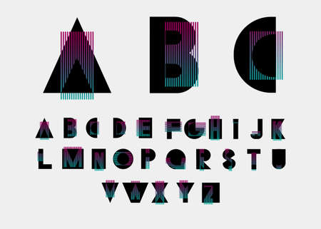 Black alphabetic fonts with color lines. Vector illustration.のイラスト素材