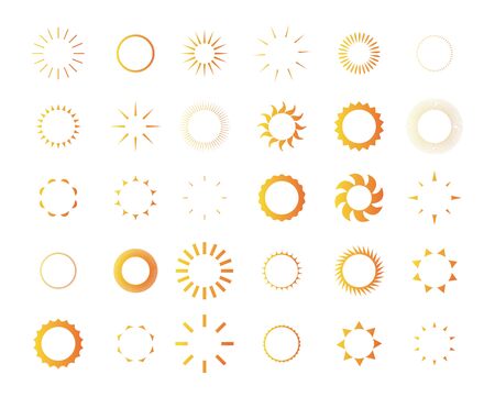 Illustration eps 10. Different icons for sun logo. Collection of sun icons isolated on white background.のイラスト素材