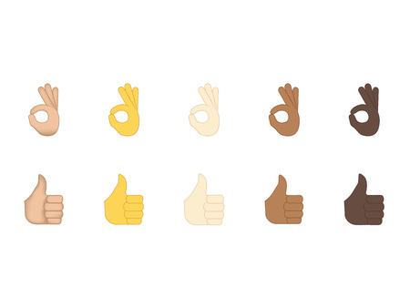 Set of hand emoticon vector isolated on white background. Gestures emoji vector. Smile icon set. Emoticon icon web.のイラスト素材