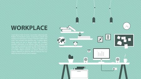 Modern design of workplace. Vector illustration in flat design. Office interiorのイラスト素材