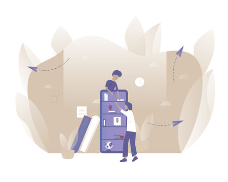 Men are looking for books on phoneのイラスト素材