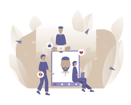 Social Media. People give feedback new post.のイラスト素材