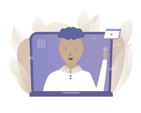 Blogger. Online education and webinar. Vectorのイラスト素材
