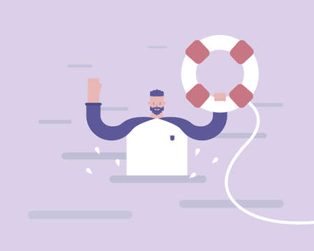 Man drowning. Lifeline help in difficult situationのイラスト素材