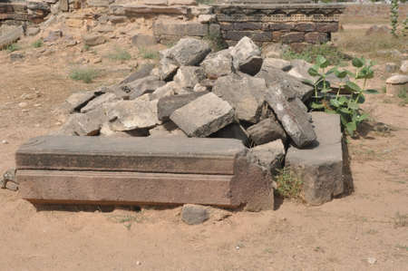 Ancient indian sculptures and paterned in India. Artworks in 10th century temples historical people, ancient life.の写真素材