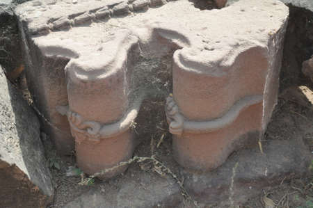 Ancient indian sculptures and paterned in India. Artworks in 10th century temples historical people, ancient life.の写真素材