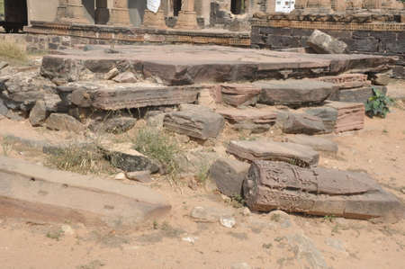 Ancient indian sculptures and paterned in India. Artworks in 10th century temples historical people, ancient life.の写真素材