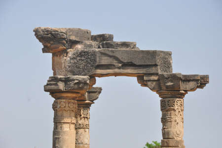 Ancient indian sculptures and paterned in India. Artworks in 10th century temples historical people, ancient life.の写真素材