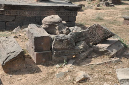 Ancient indian sculptures and paterned in India. Artworks in 10th century temples historical people, ancient life.の写真素材