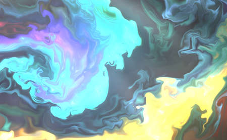 Beautiful abstract ART background - random free mixing of paints in technique of liquid acrylic. Artistic image of swirl veins marble texture in turquoise beige tones.の写真素材