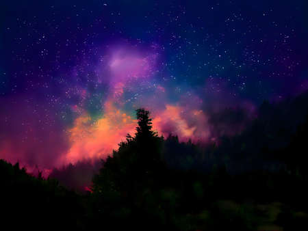 night landscape mountain and milky way galaxy background our galaxy, long exposure, low lightの写真素材