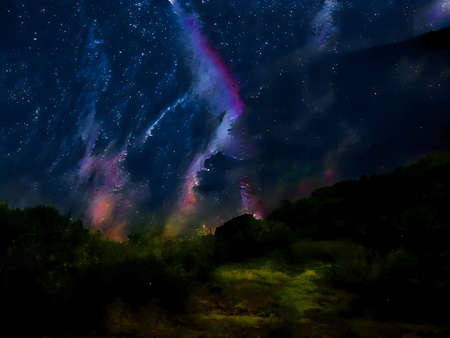 Colorful Cosmic Background with Light, Shining Stars, Stardust and Nebula. Photo for artwork, party flyers, posters, bannersの写真素材