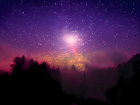 Colorful Cosmic Background with Light, Shining Stars, Stardust and Nebula. Photo for artwork, party flyers, posters, bannersの写真素材