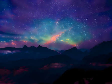 Colorful Cosmic Background with Light, Shining Stars, Stardust and Nebula. Photo for artwork, party flyers, posters, bannersの写真素材