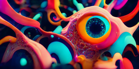 Fractal 3D Illustration of a Colorful Alien Eye