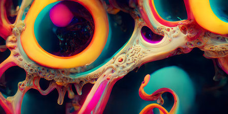 3D surreal illustration. Sacred geometry. Mysterious psychedelic relaxation pattern. Fractal abstract texture. Digital artwork graphic astrology magicの写真素材