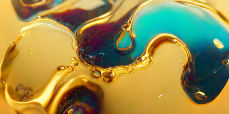 Macro shot of oil drops in water. Abstract colorful background.の写真素材