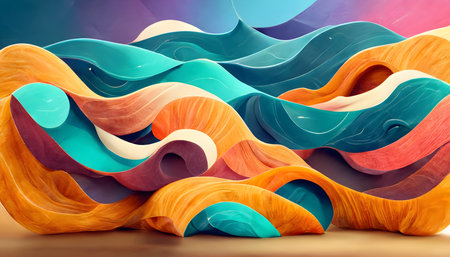 3d rendering of abstract multicolored wavy background. Creative design.