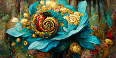Beautiful blue and yellow flowers in the form of a rose.の写真素材