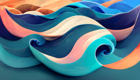 3d render of abstract wavy background. Colorful waves.