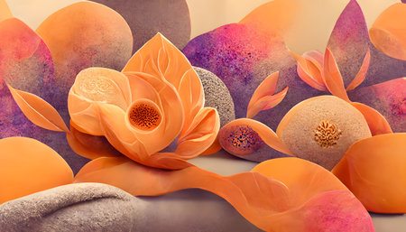 3d illustration of a lotus and pebbles background.
