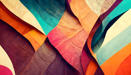 abstract background of multicolored curved sheets of paper closeupの写真素材