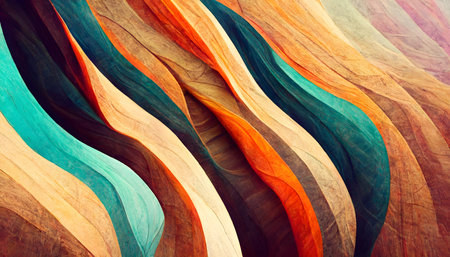 abstract background of multicolored lines in the shape of wavesの写真素材