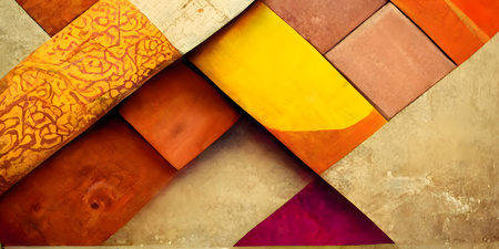 abstract background: multi-colored geometric shapes on the wall.の写真素材