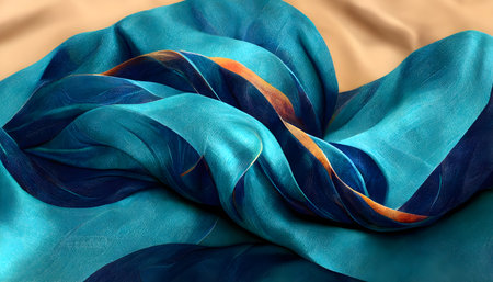 Texture, background, pattern, silk fabric, blue and yellow colors, geometric lines, based on traditional Asian elementsの写真素材