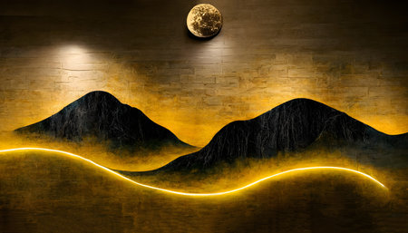 Background image with moonlight and silhouette of mountains on the wall at night